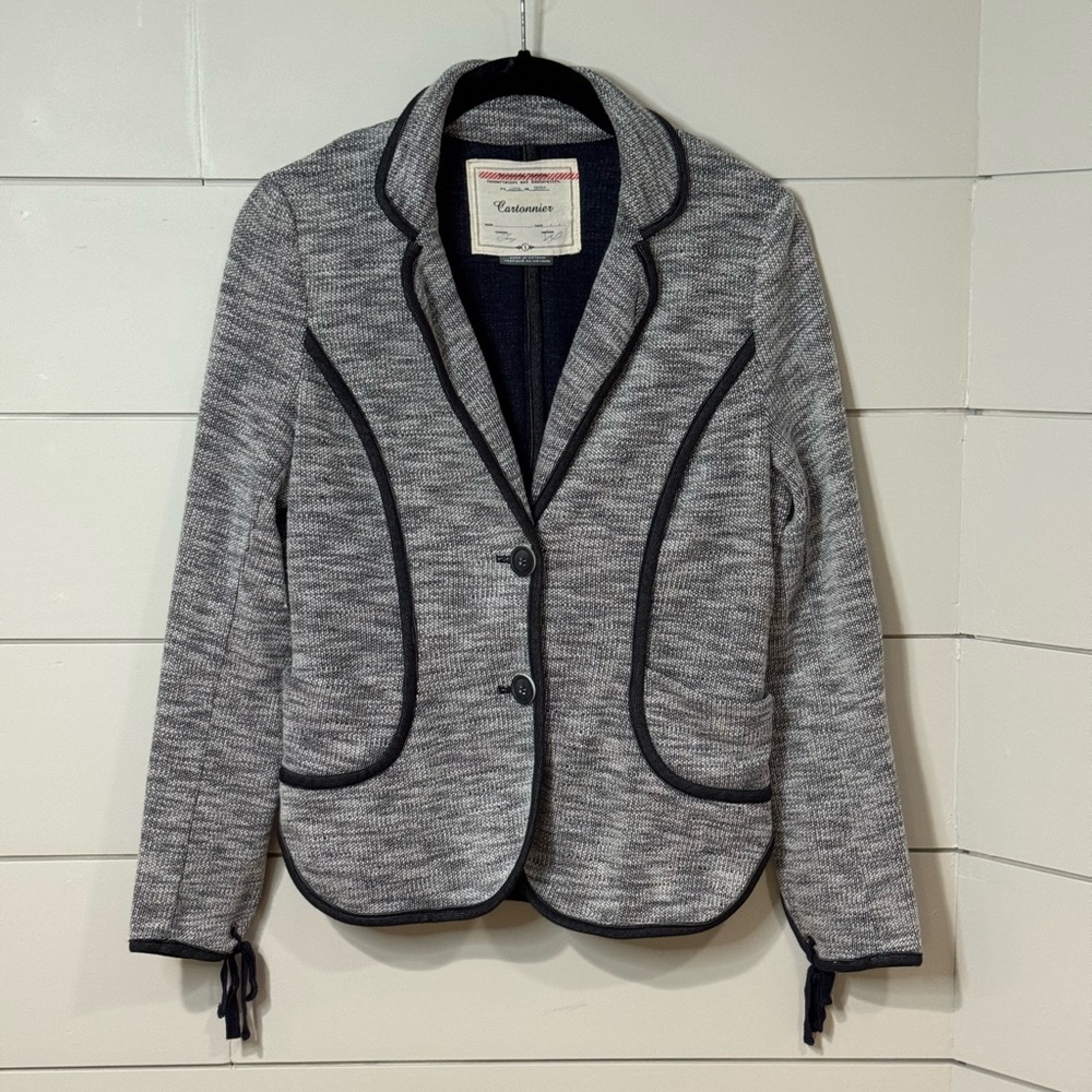 Anthropologie Cartonnier Blazer Herringbone/Chevron Navy Blue Size S